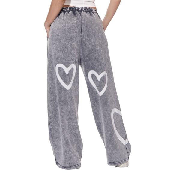 Galita Wide Leg Heart Print Sweatpants in Washed Gray, Size L - Picture 2 of 2
